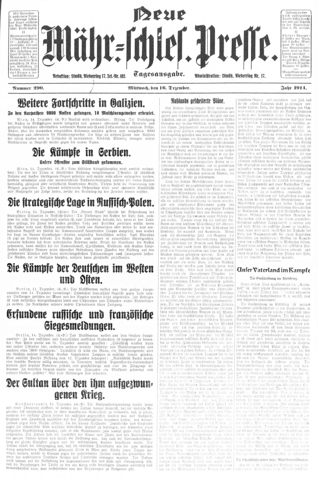 Titelseite einer deutschen Zeitung vom 18. September 1914 mit einem Schwarz-Weiß-Foto eines Mannes im Anzug und Krawatte sowie der Überschrift 'Deutsches Reichstag, Vol 1, No 1'.