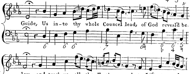 Ein Notenblatt mit den Textzeilen "Führe uns in deinen ganzen Rat, Gott, der sich offenbart" und Notenschrift.