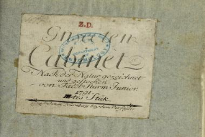 Altes Buch mit dem Titel "Z.D. Nürnberg, Deutschland, 1791" mit einem Stempel und handgeschriebener Text auf seinen Seiten.