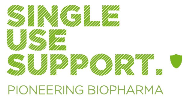 Der Text "single use support pioneering biopharma" in fettgrün auf einem weißen Hintergrund.