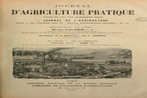 Titelblatt eines alten Buches namens "Journal d'Agriculture Pratique" mit einer Illustration eines Hofes