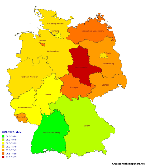 Eine Deutschlandkarte in verschiedenen Farben, die den prozentualen Anteil der Bevölkerung in jedem Gebiet anzeigt, begleitet von erklärendem Text auf der linken Seite.