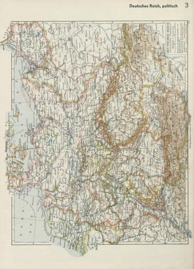 Altes 19. Jahrhundert-Karte von Deutschland, die politische Aufteilung zeigt, auf altem Papier mit Text oben und unten gedruckt.
