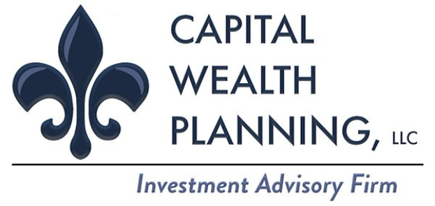 Logo der Capital Wealth Planning, LLC, eine Investmentberatungsfirma: ein blauer Kreis mit weißer Umrandung und einem weißen 'C' in der Mitte, umgeben von einem weißen Ring mit blauem Text 'Capital Wealth Planning' und weißem Text 'Investment Advisory Firm' darunter.