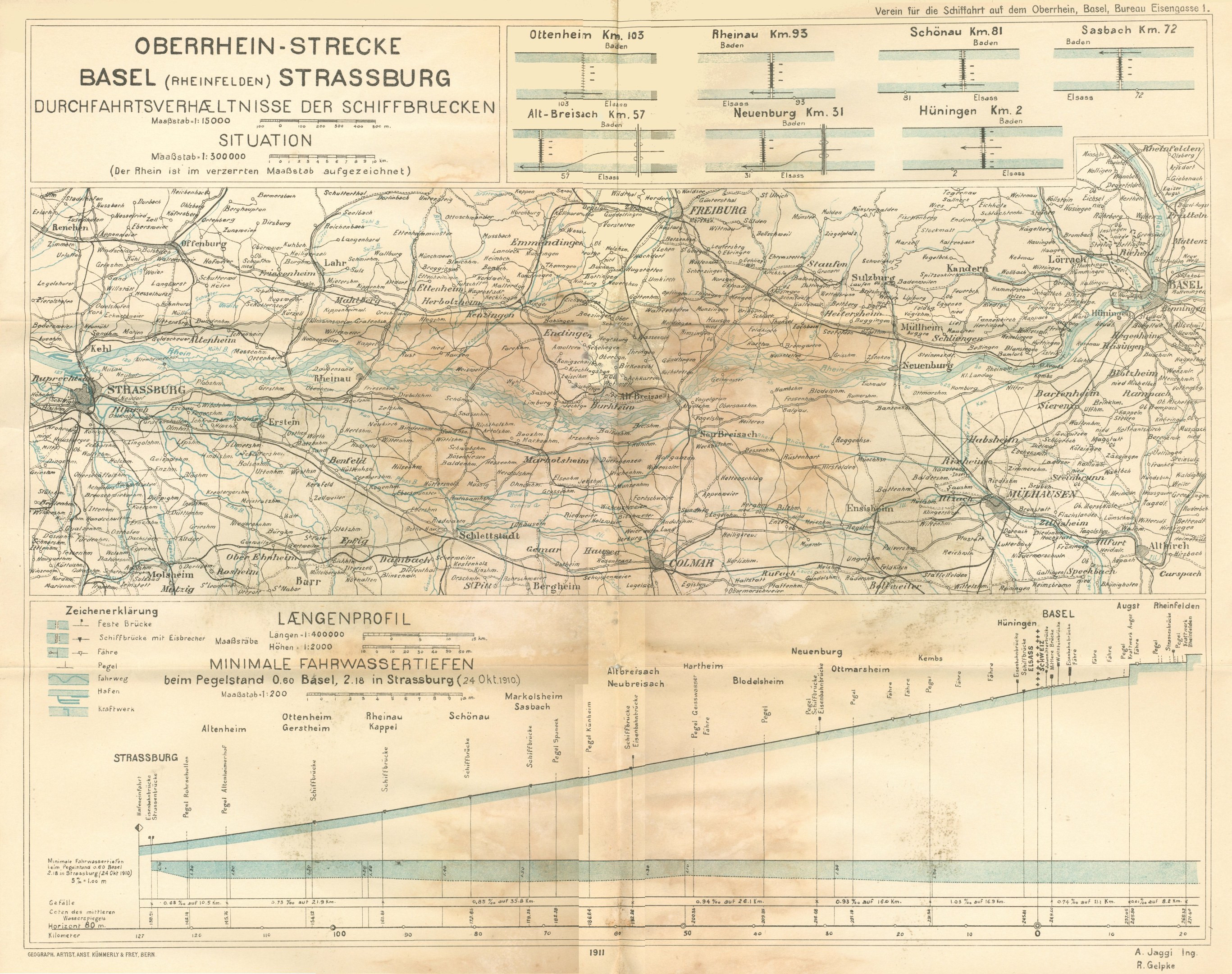 Alte Karte des Basel-Strasbourg-Gebietes in Deutschland, die das Ausmaß einer Eisenbahnlinie mit Text und Linien hervorhebt.