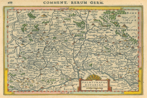 Ein altes Deutschland-Karte mit den Provinzen Pfalz und Bayern, sowie zusätzlichem Text.