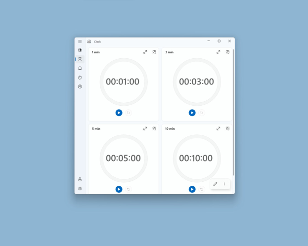 Blauer Hintergrund mit einer Uhr, die die Zeit anzeigt, Teil eines Timer-App-UI-Kits mit Text oben.