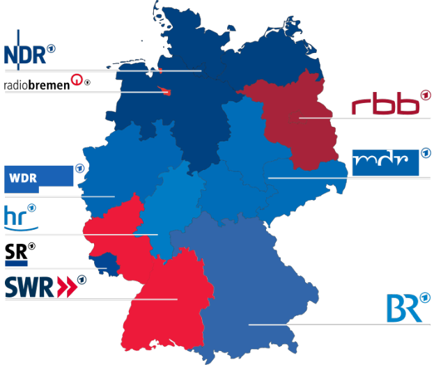 Eine Deutschlandkarte mit roten und blauen Provinzen, die die Ergebnisse der Wahl von 2016 zeigen, mit Text zu den Kandidaten und dem Wahldatum.