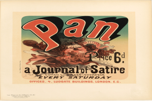 Ein Plakat mit einem Porträt eines Menschen mit kurzen, dunklen Haaren und einem ernsten Gesichtsausdruck in einem weißen Hemd, mit der schwarzen, fetten Schrift "Pan: Ein Satiremagazin" in der Mitte auf einem weißen Hintergrund.